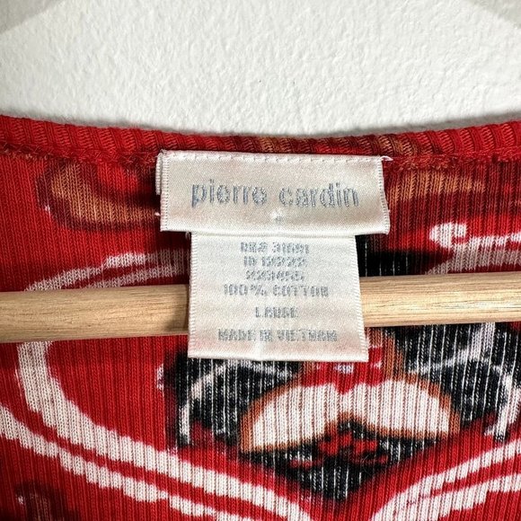 Pierre Cardin Womens Red Printed Y2K Paisley Print Sequin Blouse Size L Rib Knit - Picture 3 of 11